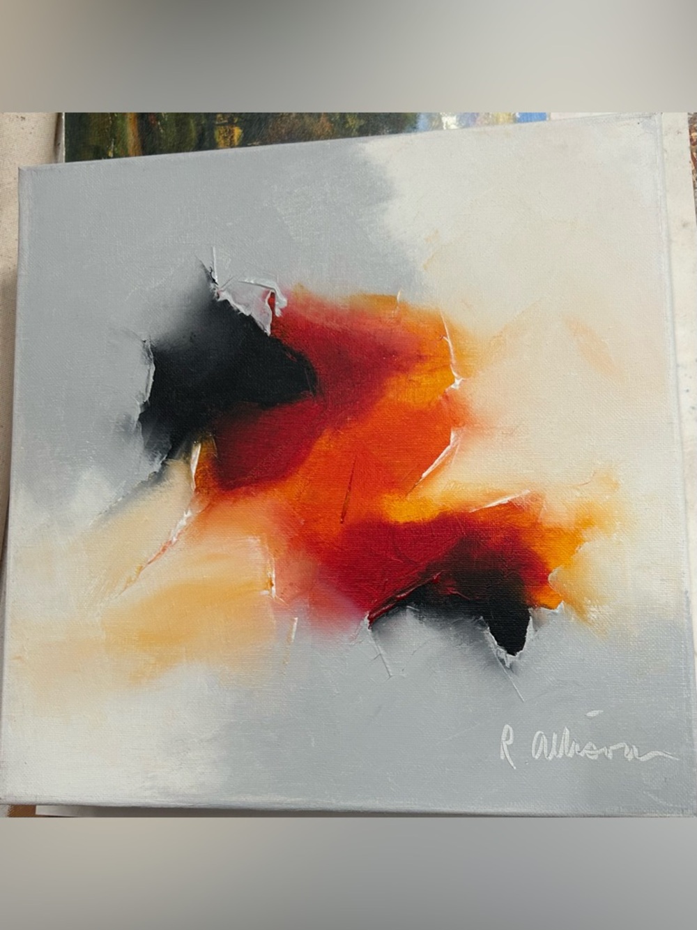 Abstract Red and Orange Canvas Painting 12x12